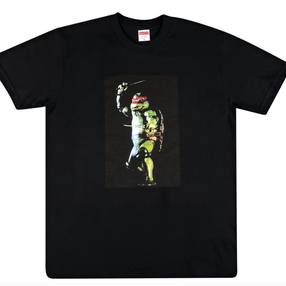 Supreme Black T-Shirt with Ninja Turtle Michaelangelo Graphic